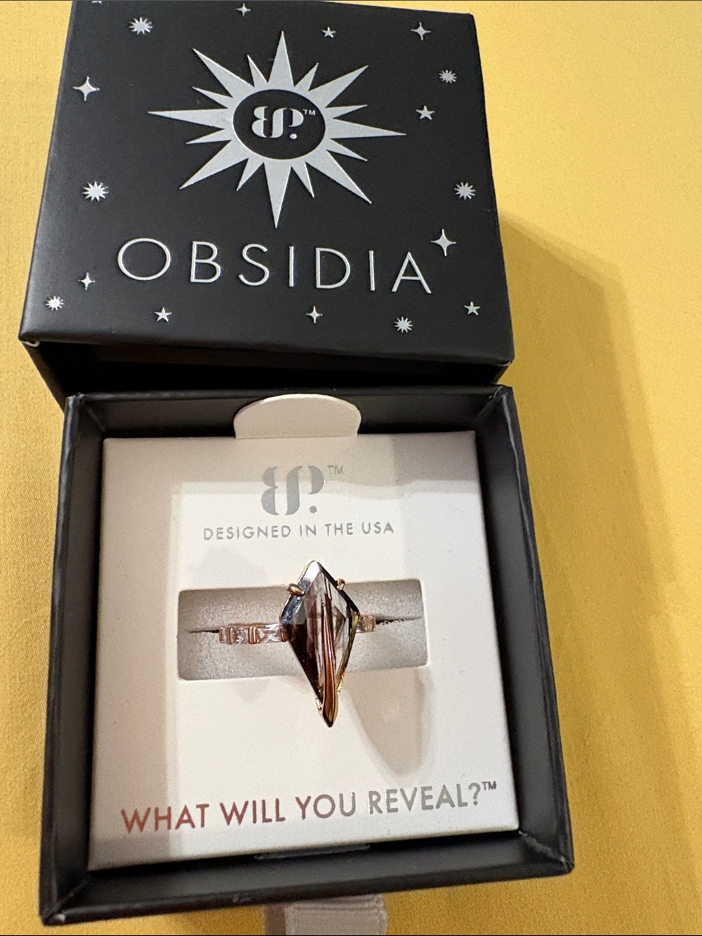 Obsidia Women's Rose Gold Smoky Crystal Statement Ring